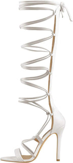 Women's Gladiator Knee High Sandals Open Toe Lace Up Criss Cross Strappy Stiletto Heels