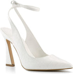 Women's Closed Toe Ankle Strap Heels Pointed Toe Pumps Shoes Slingback High Heel Wedding Dress Shoes