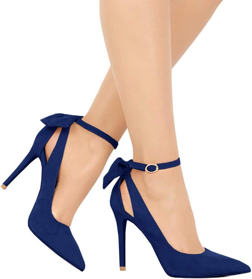 Women's Pointed Toe High Heels Ankle Strap  Pumps Shoes Bow Wedding Bowtie Back Dress Sandals