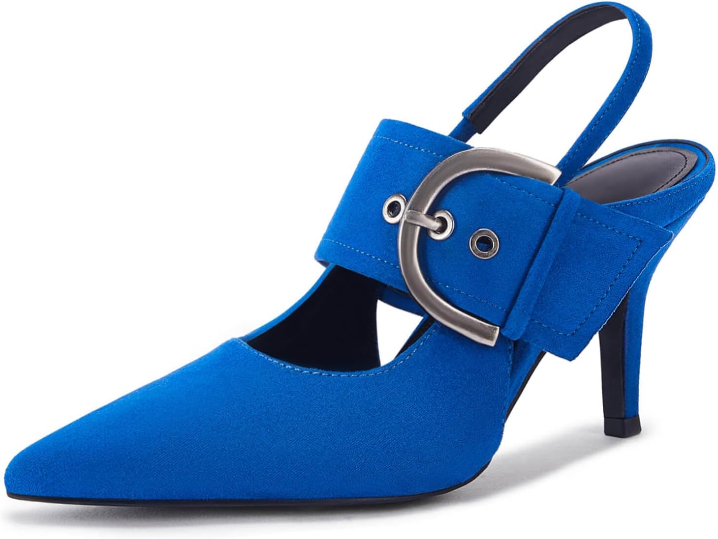 Women's Slingback Pumps Closed Pointed Toe High Heels Belt Buckle Strap Dressy Work Shoes
