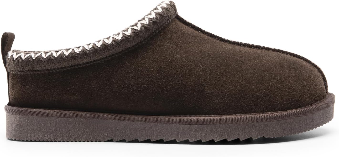 Men Fuzzy Cozy Slippers Genuine Suede Indoor Outdoor Home Comfy Winter Slip On Cute Warm Memory Foam Furry Shoes