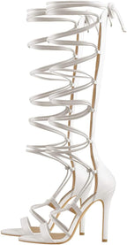 Women's Gladiator Knee High Sandals Open Toe Lace Up Criss Cross Strappy Stiletto Heels