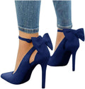 Women's Pointed Toe High Heels Ankle Strap  Pumps Shoes Bow Wedding Bowtie Back Dress Sandals