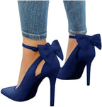 Women's Pointed Toe High Heels Ankle Strap  Pumps Shoes Bow Wedding Bowtie Back Dress Sandals
