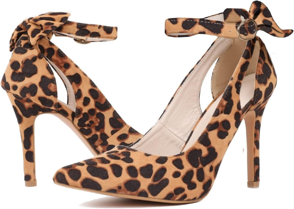 Women's Pointed Toe High Heels Ankle Strap  Pumps Shoes Bow Wedding Bowtie Back Dress Sandals