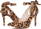 Women's Pointed Toe High Heels Ankle Strap  Pumps Shoes Bow Wedding Bowtie Back Dress Sandals