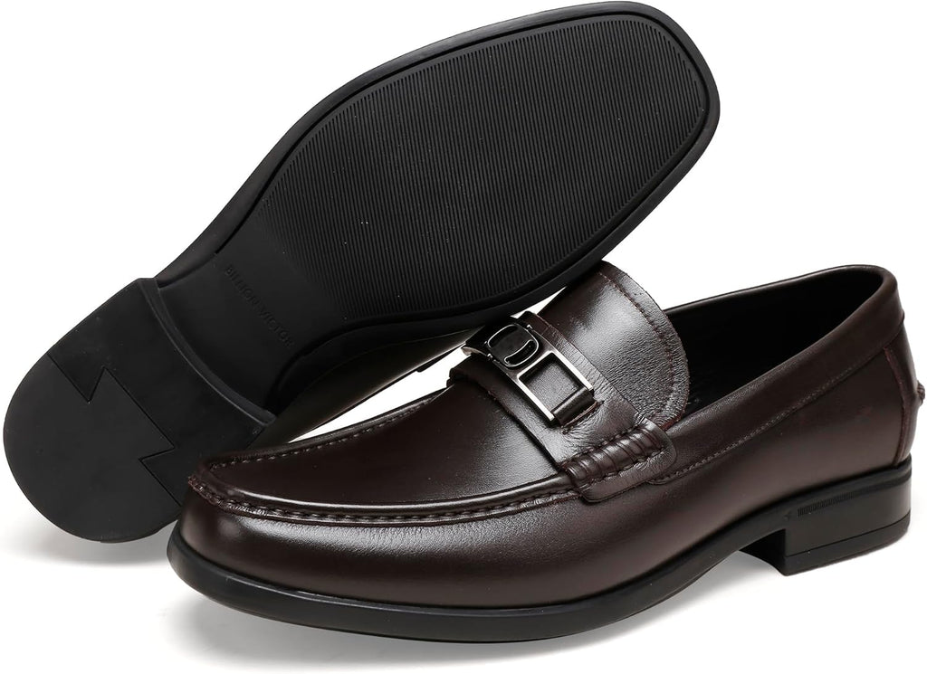 Men Casual Dress Shoes, Premium Leather Formal Buckle Dress Loafers