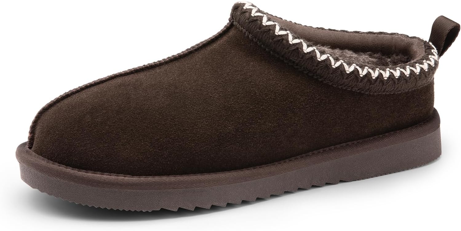 Men Fuzzy Cozy Slippers Genuine Suede Indoor Outdoor Home Comfy Winter Slip On Cute Warm Memory Foam Furry Shoes
