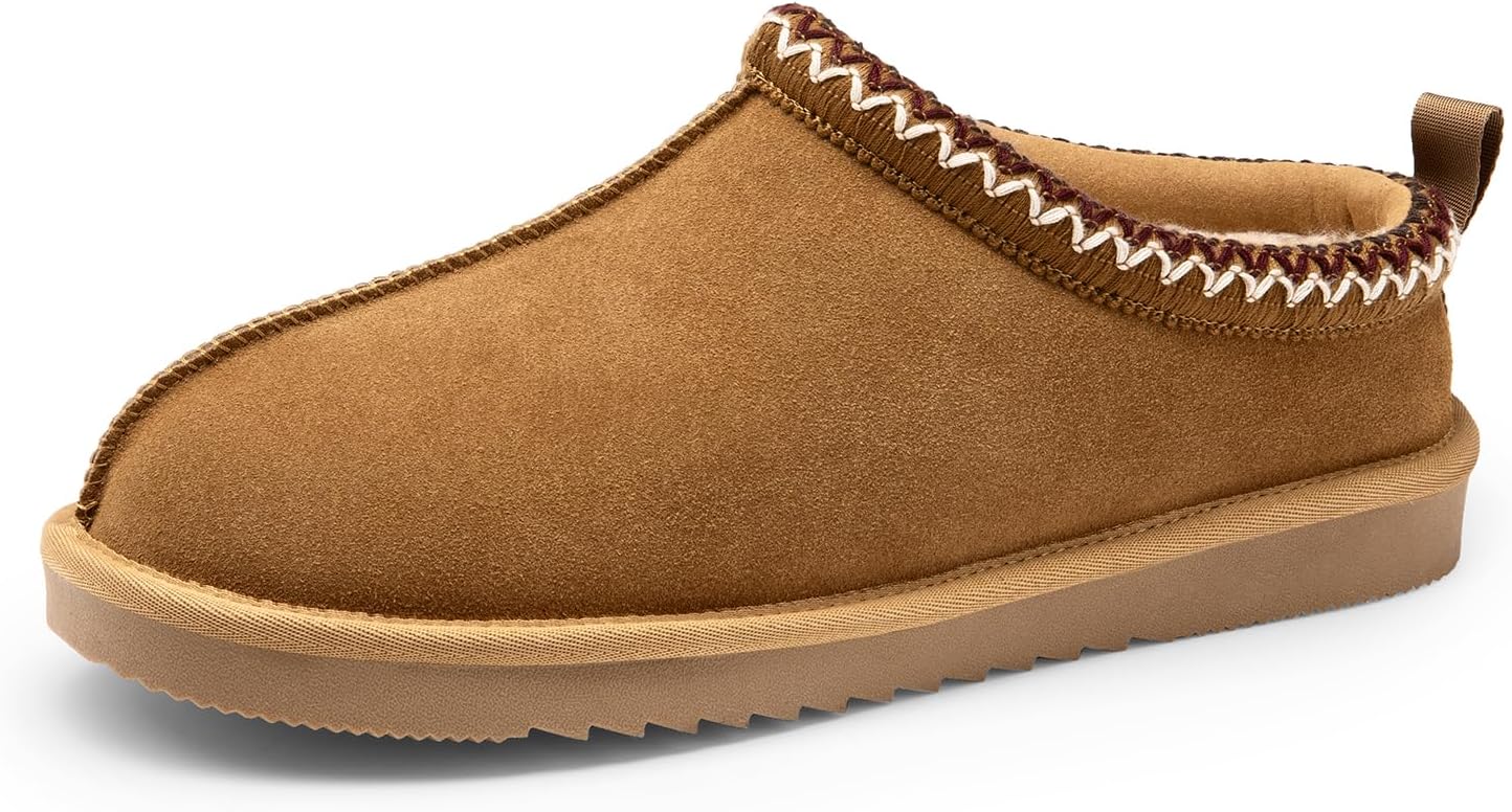 Men Fuzzy Cozy Slippers Genuine Suede Indoor Outdoor Home Comfy Winter Slip On Cute Warm Memory Foam Furry Shoes