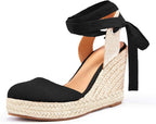 Women's Summer Espadrille Heel Platform Wedge Sandals Ankle Buckle Strap Closed Toe Shoes