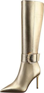 Women High Heels Long Boots,Zip Genuine Leather Knee Boots Sexy Pointed Toe Stiletto,3.35Inch