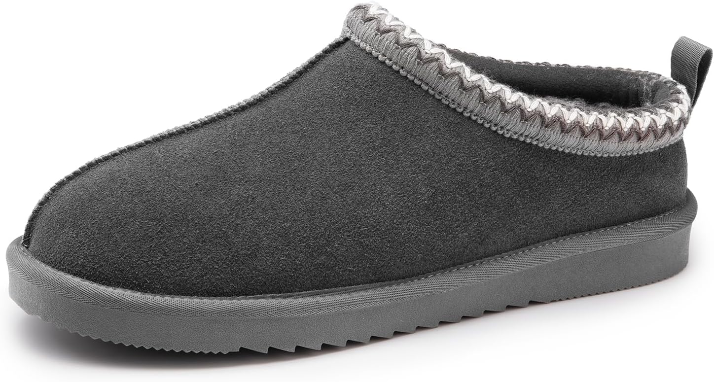 Men Fuzzy Cozy Slippers Genuine Suede Indoor Outdoor Home Comfy Winter Slip On Cute Warm Memory Foam Furry Shoes