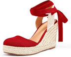 Women's Summer Espadrille Heel Platform Wedge Sandals Ankle Buckle Strap Closed Toe Shoes