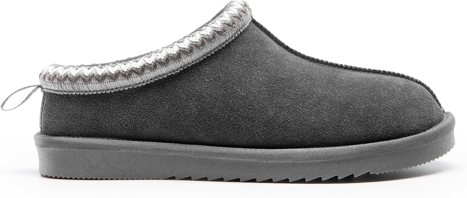 Men Fuzzy Cozy Slippers Genuine Suede Indoor Outdoor Home Comfy Winter Slip On Cute Warm Memory Foam Furry Shoes