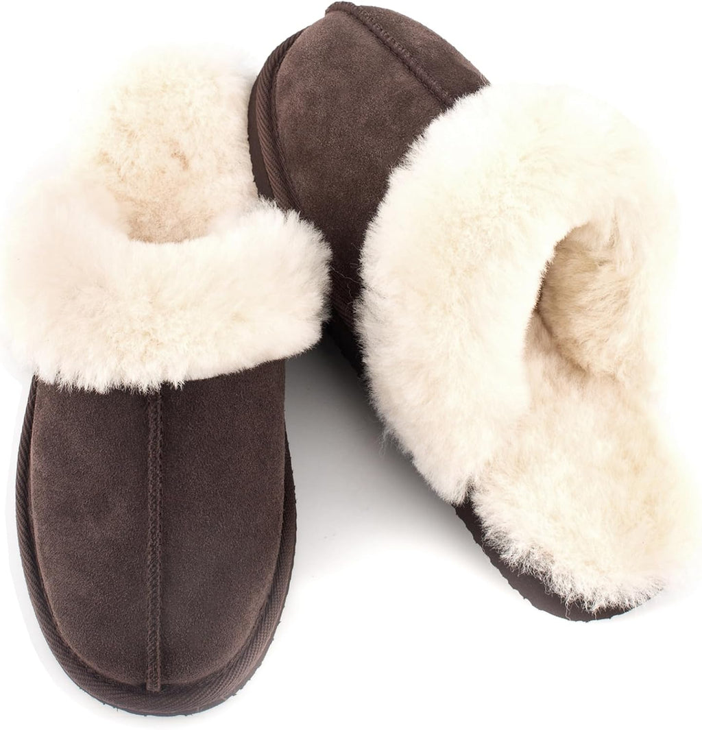 Women Sheepskin House Slippers Indoor Outdoor Shearling Shoes for Women