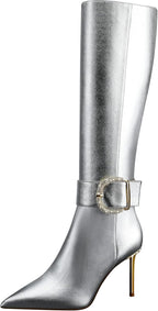Women High Heels Long Boots,Zip Genuine Leather Knee Boots Sexy Pointed Toe Stiletto,3.35Inch