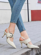Women's Slingback Pumps Closed Pointed Toe High Heels Belt Buckle Strap Dressy Work Shoes