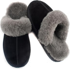 Women Sheepskin House Slippers Indoor Outdoor Shearling Shoes for Women