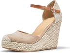 Women's Summer Espadrille Heel Platform Wedge Sandals Ankle Buckle Strap Closed Toe Shoes