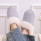 Warm Knit House Slippers for Women Comfy Fleece Lined Chenille Slippers with Memory Foam and Indoor Outdoor Soles