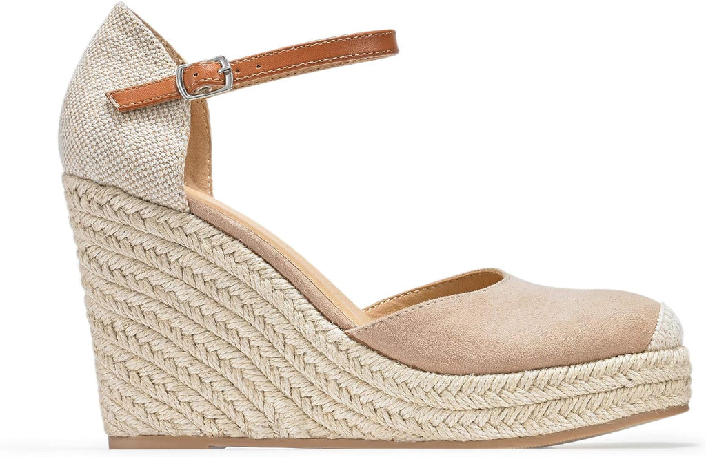 Women's Summer Espadrille Heel Platform Wedge Sandals Ankle Buckle Strap Closed Toe Shoes