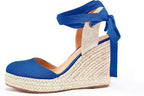 Women's Summer Espadrille Heel Platform Wedge Sandals Ankle Buckle Strap Closed Toe Shoes