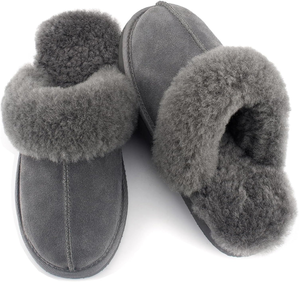 Women Sheepskin House Slippers Indoor Outdoor Shearling Shoes for Women