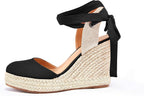 Women's Summer Espadrille Heel Platform Wedge Sandals Ankle Buckle Strap Closed Toe Shoes